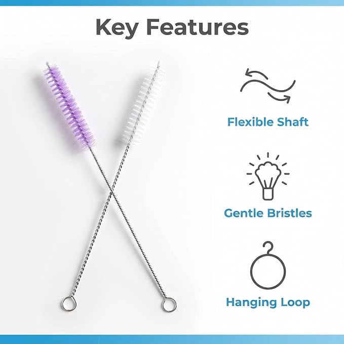 2 Pack Straw Cleaner Brush, Reusable Metal Handles Straw Cleaner Brush Extra Long for Stanley Mug 40, 30, 20 oz, 10mm Wide for Sippy Cup, Water Bottle and Tubes (Clear+Purple)