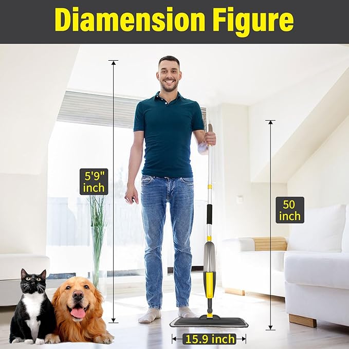 Mops for Floor Cleaning, Spray Mop with 400ml Refillable Bottle and 3 Replacement Pads Dry Wet Floor Household or Commercial Hardwood Laminate Tile Ceramic