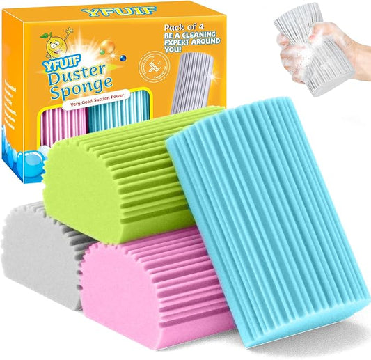 4 Pack Damp Clean Duster Sponge, Magic Sponge Eraser for Household Cleaning, Reusable Dusters Cleaning Supplies for Housekeeping, Dish, Blinds, Glass, Baseboards,Window Track Grooves and Faucets