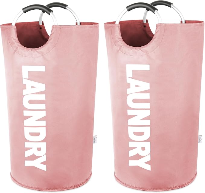 2-Pack Large Laundry Basket, Laundry Hamper Bag with Handles, 95L Pink | Freestanding Tall Dirty Clothes Hamper, Collapsible and Portable Laundry Bin for Dorms and Bedrooms, Thick, Sturdy Fabric