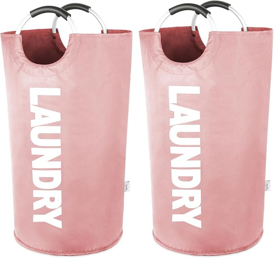 2-Pack Large Laundry Basket, Laundry Hamper Bag with Handles, 95L Pink | Freestanding Tall Dirty Clothes Hamper, Collapsible and Portable Laundry Bin for Dorms and Bedrooms, Thick, Sturdy Fabric