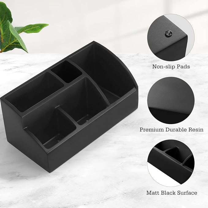 Luxspire Bathroom Counter Organizer, 5 Slots, Matte Black | Toothbrush Holder for Bathroom, Marble Bathroom Accessories for Toothbrush Toothpaste