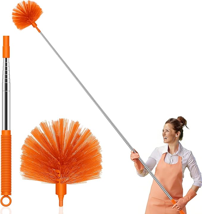 SetSail Cobweb Duster with Extension Pole, for Cobweb Cleaning, Orange | Retractable, 90-inch Long Handle, Spider Web Brush, for Outdoor Indoor High Ceilings Fan