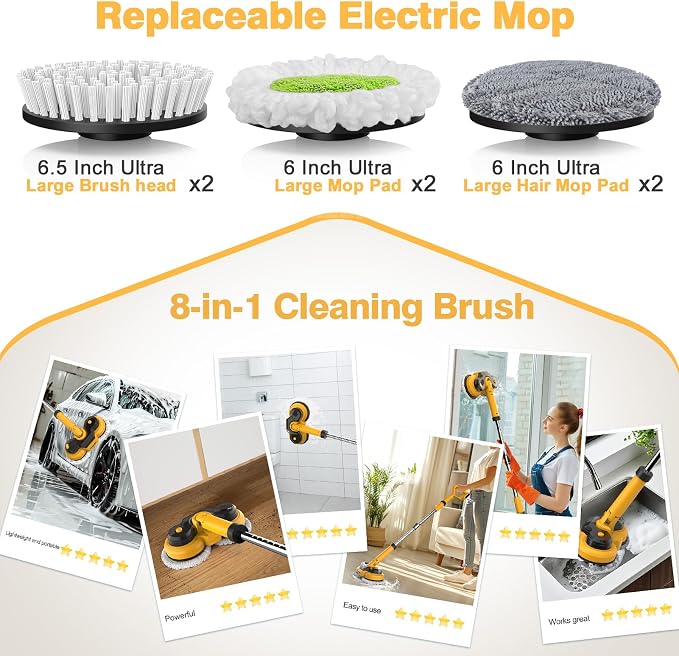 Cordless Electric Mop for Dewalt 20V Battery (NO Battery), 2 in 1 Spin Mop & Electric Floor Scrubber Machine with LED Light & Water Spray, 800 RPM Rotating Electric Mops for Floor