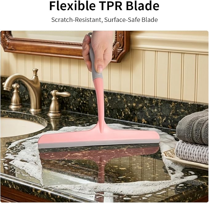 Silicone Squeegee for Shower,Window,and Mirror-Flexible Household Cleaning Tool for Glass,Tiles,and Countertops (Pink)