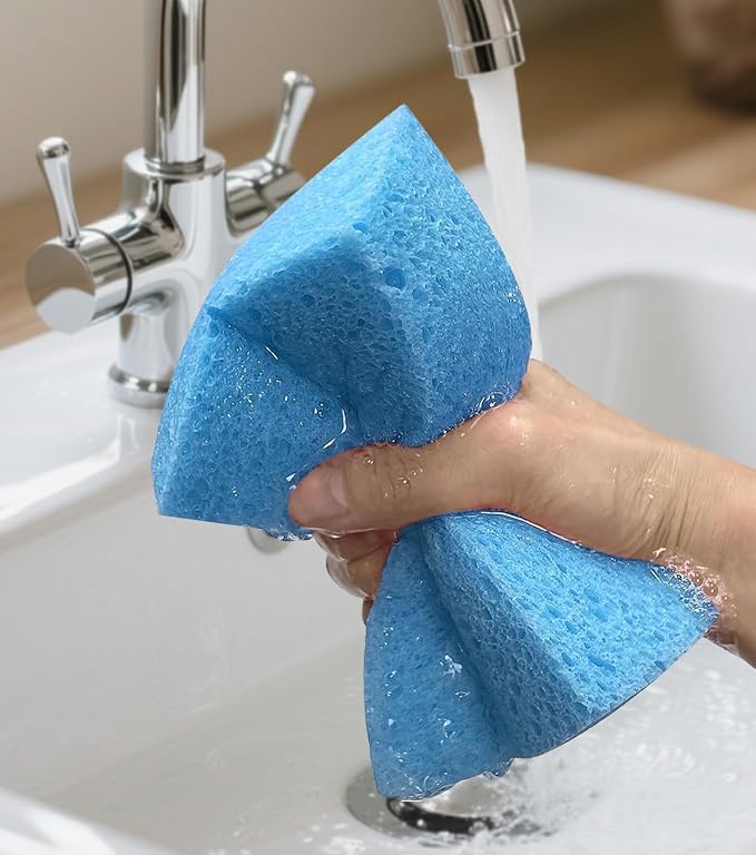 Cleaning and Washing Sponge, 3 Pack Large Extra Thick Heavy Duty Sponge Multi-Purpose for Kitchen Bathroom Bike Boat Car, Natural Cellulose Sponges 4" X 6" X 2" (Blue)