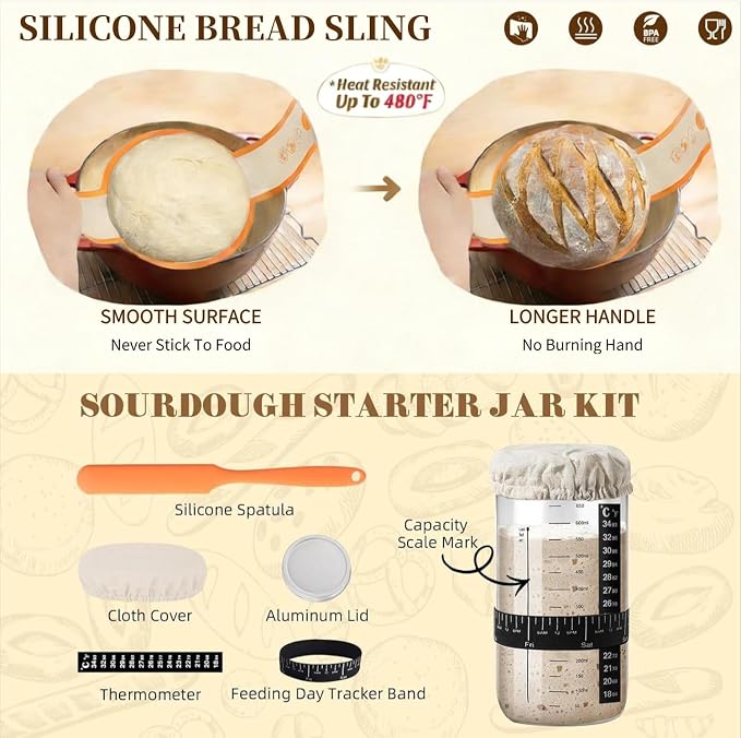 Sourdough Bread Baking Supplies Kit, Banneton Bread Proofing Basket, Complete Sourdough Tools Ideal Gifts for Bakers Women Mom Wife