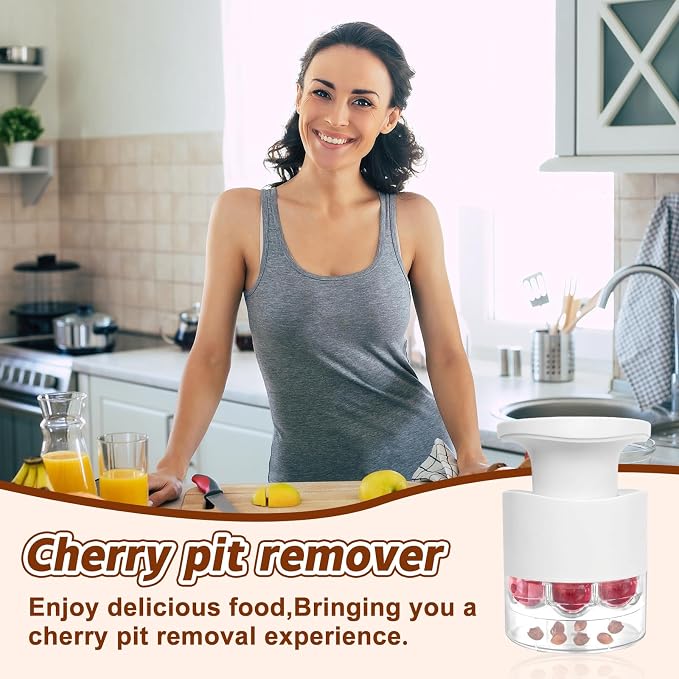 Cherry Pitter 7-in-1 Push Button Cherry Core Pitter Tool kitchen | Built-in Splatter Protector, Dishwasher Safe, Great for Homemade Cherry Jam Desserts Suitable for chefs, Pastry