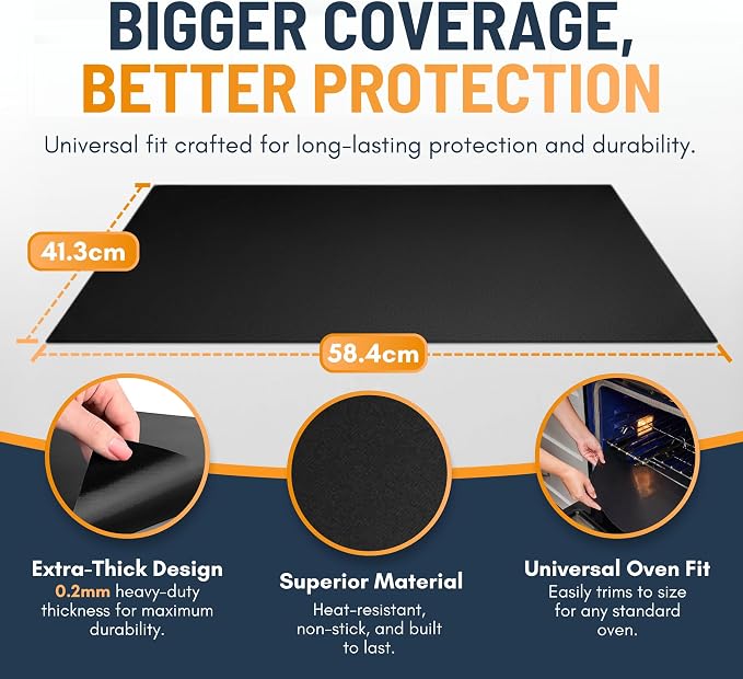 Oven Liners for Bottom of Oven - 3 Pack Large Heavy Duty Mats, 16.25”x23” Non-Stick Reusable Liner for Electric, Gas, Toasters, Grills - BPA & PFOA Free Kitchen Accessory to Keep It Clean (Black)