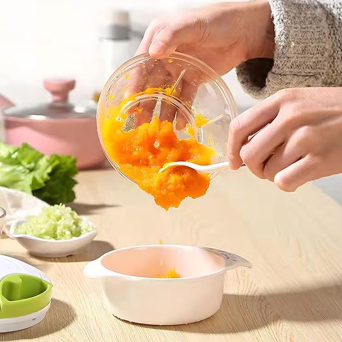 Manual Garlic Chopper Mincer,Food Processor Vegetable Chopper, Portable Hand Pull String Garlic Mincer Onion Cutter for Veggies, Fruits, Nuts, Herbs (white)