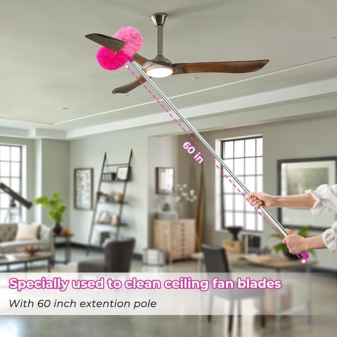 CALBEAU Ceiling Fan Cleaner Duster with 60 inch Extension Pole, Dusters for Cleaning High Ceiling Fan Blades, Dusters Kit with Storage Bag, Cleaning Tools for Families (13pcs)
