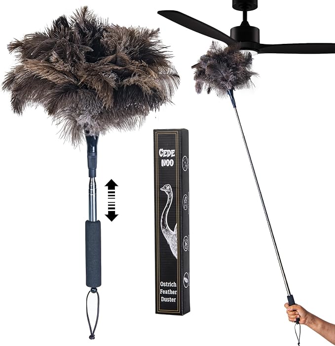 Ostrich Feather Duster for Electronics, Keyboard – Soft Dusting Tool for Screen, Fragile Items, Office, Home Cleaning (A12- Black Handle)