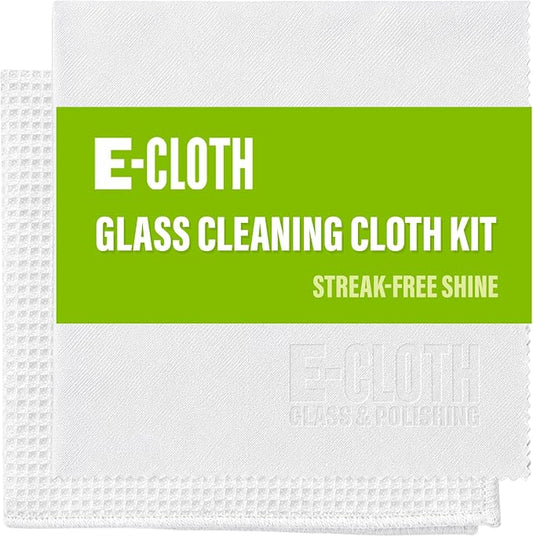 E-Cloth Microfiber Window Cleaning Cloth Kit - Glass Cleaning Cloth for Windows, Mirrors, Cars, Lenses, Eyeglasses, & More, Streak Free Clean, Machine Washable Reusable Towel - Recycled