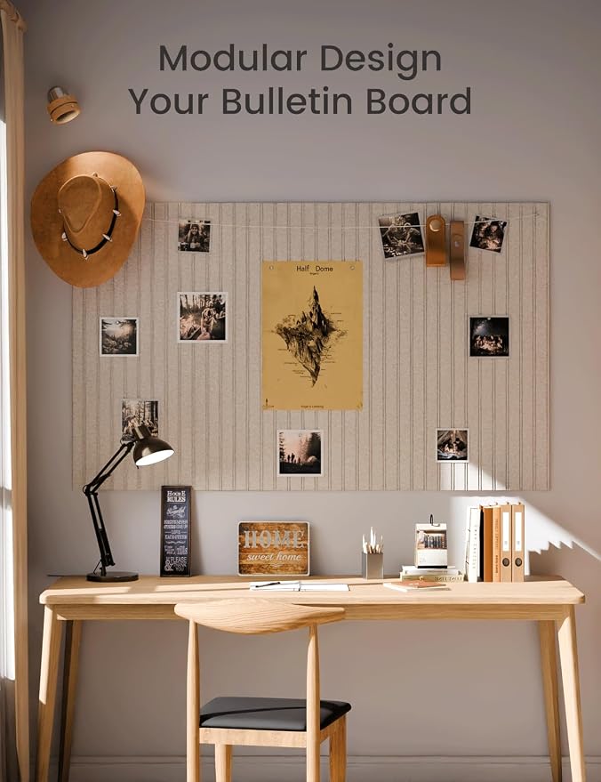 Fluxynara Felt Bulletin Board & Cork Board Alternative, Oatmeal | 48" x 36" Pin board, Removable Adhesive Tabs, Easy Install Without Wall Damage, For Home Office Decor