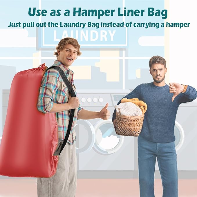 Coomee Heavy Duty Laundry Bag, 2 Pack XL Nylon Laundry Bags with Straps | Extra Large Laundry Bags, Drawstring Closure, Washable Large Dirty Clothes Organizer, Travel Bag Fits a Laundry Hamper