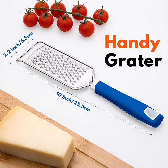 Rainspire Professional Cheese Graters for Kitchen Stainless Steel Handheld, Metal Lemon Zester Grater With Handle For Cheese, Chocolate, Spices, Kitchen Gadgets And Tools, Soft Grip Handle, Dark Blue