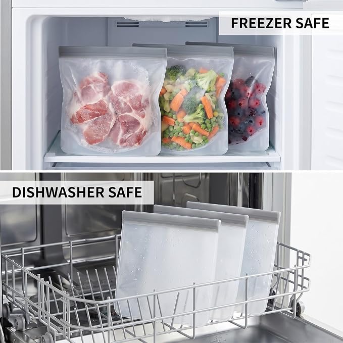 10 Pack Reusable Silicone Storage Bags Thick Leakproof Reusable Freezer Bag Dishwasher Safe Bag for Salad Fruit Snack Travel 10 Sandwich Bags