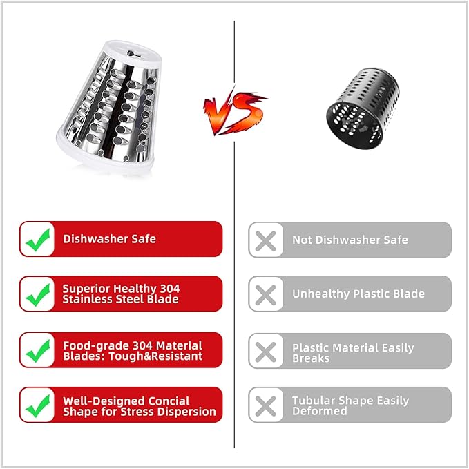 Updated Cheese Grater Slicer Shredder Attachment for KitchenAid Stand Mixers, Salad Machine with Vegetable Slicer, Salad Maker, Food Slicers Slicer Shredder Attachment with 4 Blades Dishwasher Safe