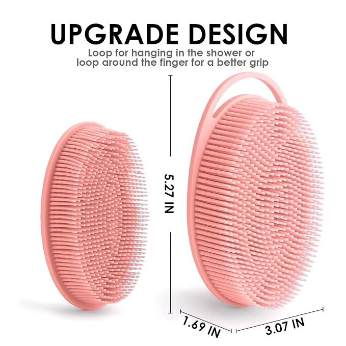 Silicone Body Scrubber – Dual-Sided Silicone Loofah for Shower, Soft Exfoliating Body Bath Shower Scrubber Loofah Brush Easy-to-Clean for Sensitive Kids Women Men All Kinds of Skin, Set of 2