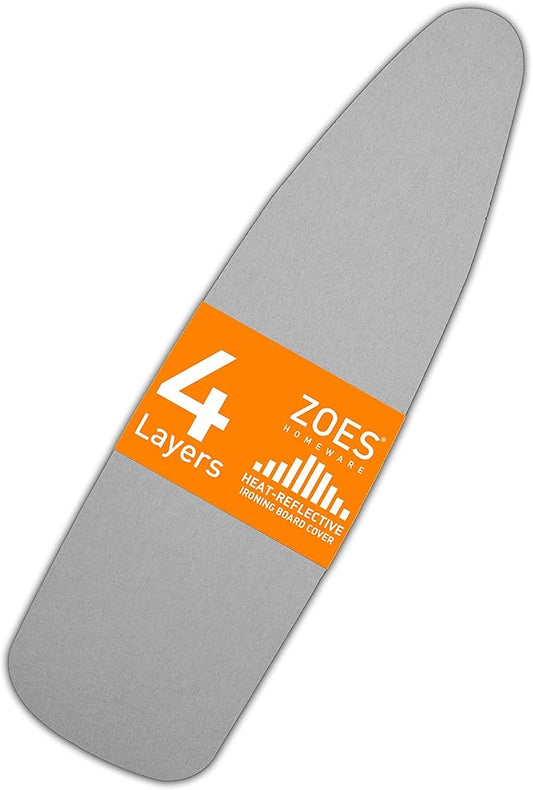 ZOES HOMEWARE Ironing Board Cover and Pad | 100% Cotton Cover with Padding Standard Size with Aluminum Coating | Heat-Reflective Ironing Board with Elastic Edges Set | 54"x15" Grey