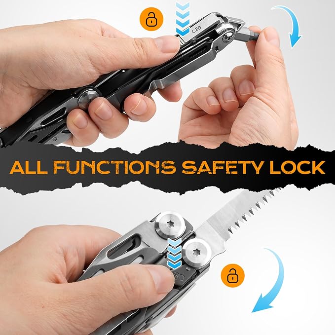 BIBURY 22-in-1 Titanium Plated Multitool Pliers with Scissors,Self-locking | Stainless Steel Foldable EDC Multi tools Pliers with Sheath for Outdoor Hunting Survival Camping Simple Repair