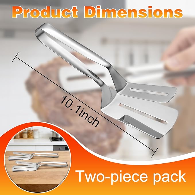2PCS Mix Stainless Steel Grill Clamp Spatula, Multi-Functional Anti-Scald Extended Handle Spatula Tong, Barbecue Clamp Food with Non-Slip for Picking Up Food, Grilling Meat, Fish and Pancakes