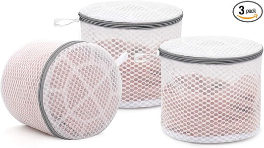 Muchfun 3Pcs Bra Wash Bags, Honeycomb Mesh Laundry Bags for Delicates | Lingerie, Intimates and Underwear 7 x 7 x 6 Inches