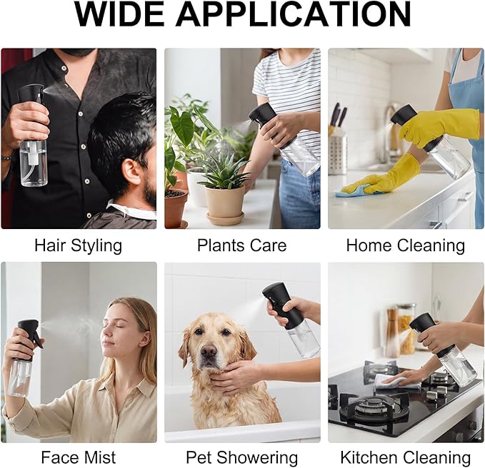1 Pack 8.5oz Continuous Spray Bottle for Hair Styling & Plants - Fine Mist Sprayer Refillable Empty Water Dispenser for Cleaning, Ironing, Watercolor & Pet Care - Black