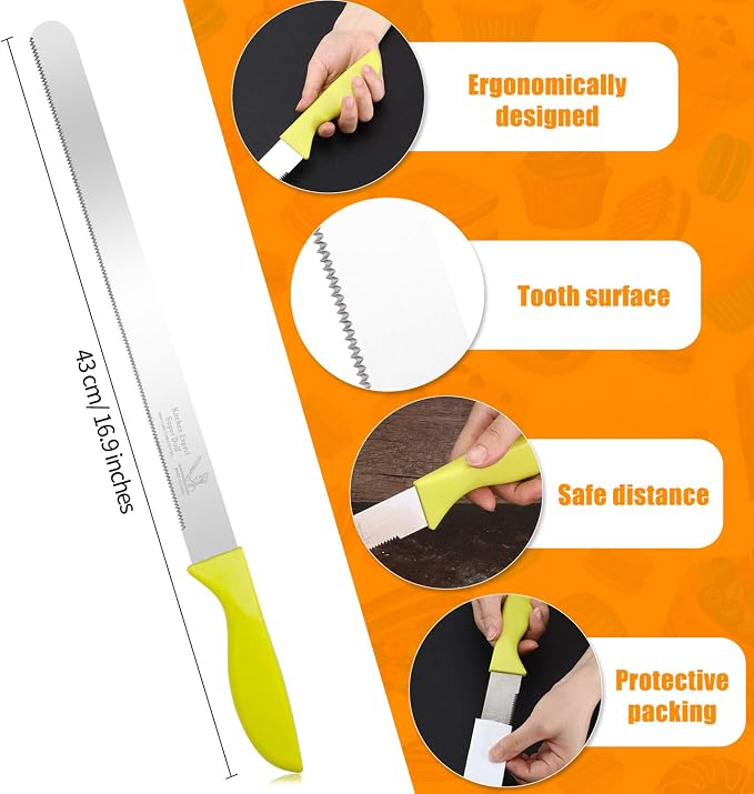 Boao 3 Pieces Kitchen Baking Tools, Adjustable Cake Levelers, Double Wire Cake Slicer Levelers and Stainless Steel Knife with Plastic Handle for Wedding Birthday Leveling and Molding