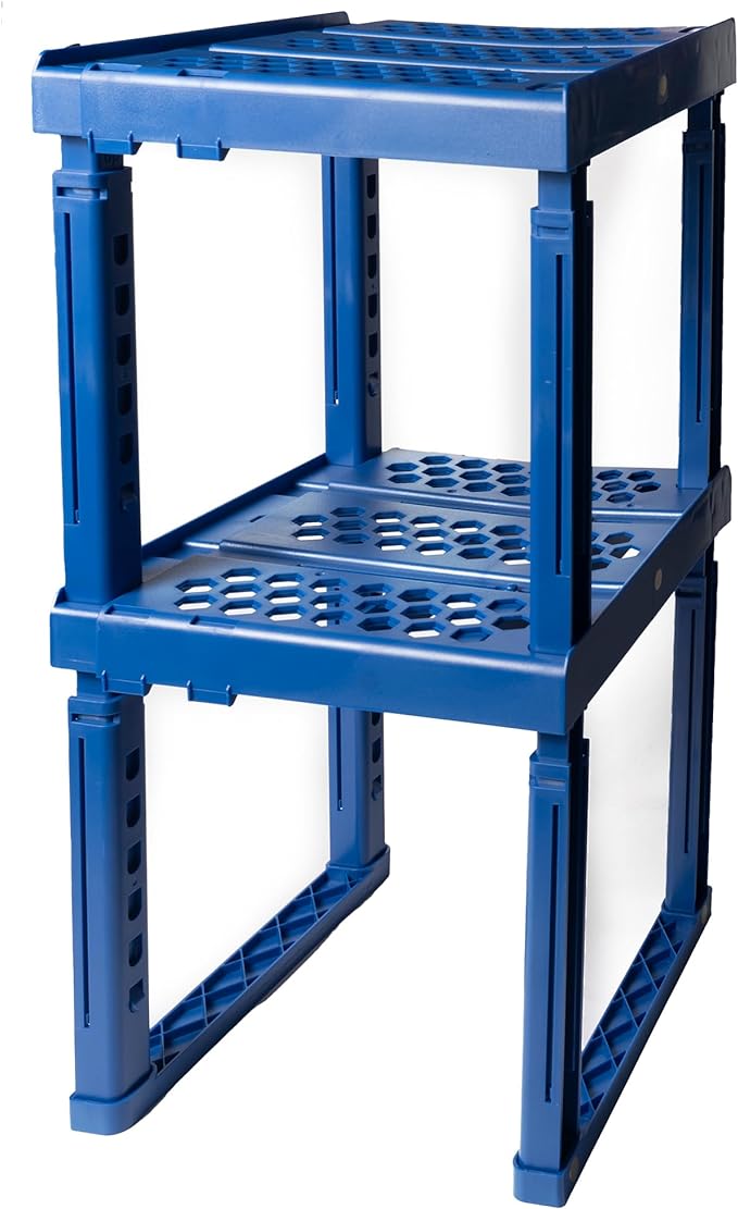 ABLinox Locker Organizer Shelf, Adjustable Width and Height, Ideal for School, Office, and Gym Lockers (Blue 2 Pack)