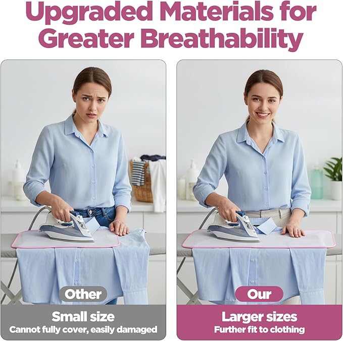 2 Pcs Press Cloth,Ironing Cloth to Protect Clothes,Clothes Scorch-Saving Iron Protector Insulation Pad,Polyester Mesh Iron Pressing Mat for Easy Irons Sewing(Pink)