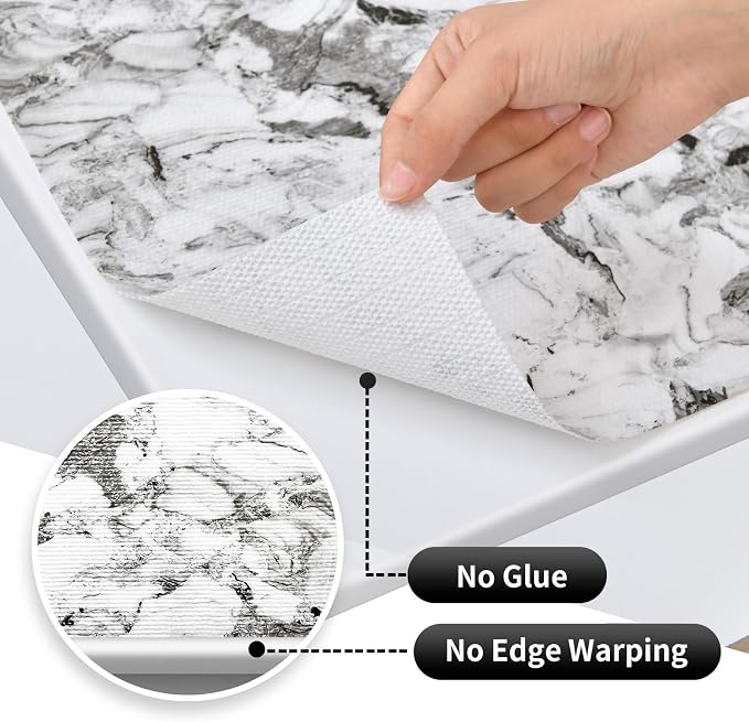 Drawer and Shelf Liner for Kitchen Cabinet: 23.6 in X 30 Ft Non Slip | Shelf Paper Non Adhesive Refrigerator Liners Grey and White Marble Easy Liners for Bathroom with Knife Tape Measure