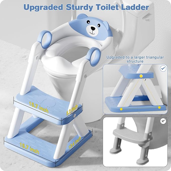 Potty Training Seat, Upgrade Toddler Toilet Seat for Kids Boys Girls, 2 in 1 Potty Training Toilet, Splash Guard Anti-Slip Pad Step Stool(Blue)