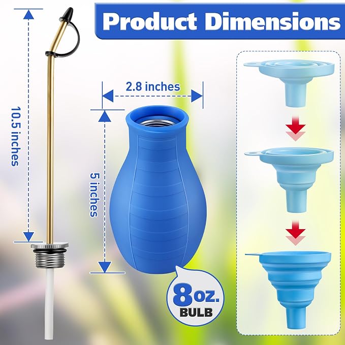 2 Pack Diatomaceous Earth Powder Duster, 8OZ Garden Powder Applicator Dispenser with Long Metal Tube, Bulb Duster Sprayer for Home Organic Gardening Agricultural Supply(Blue) | 8OZ bulb duster. Rust-resistant brass/aluminum tube. Smooth upward discharg...