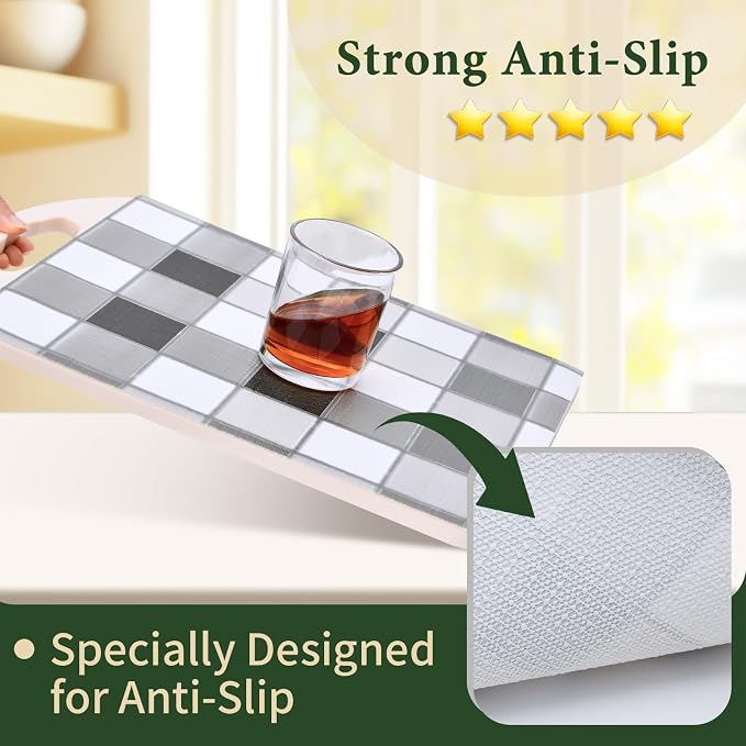 Drawer and Shelf Liner for Kitchen Cabinet: 12 in X 30 Ft Non Slip | Waterproof Shelf Paper Non Adhesive Refrigerator Liners Gray Mosaic Easy Liners for Bathroom