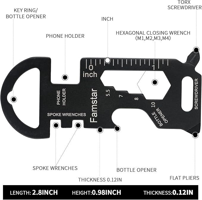 Famstar Keychain Multi-tool 3Pack Metal Pocket Tool Portable No rust Wrench for Screw,ruler and bottle opener,19 in 1 Total Routine maintenance. | Portable No Rust Keychain Gadget, Lightweight Multifunction Keyring Tool, 19 in 1 Routine Maintenance for...