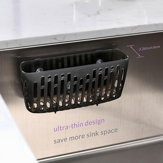 simpletome Sink Caddy Basket, Sinkware Organizer, 3X Strong Suction Cups Or Countertop (Translucent Grey) | include 3 suction cups and 1 adhesive backing | make kitchen sink tidy | kitchen essentials | can be placed upright counter