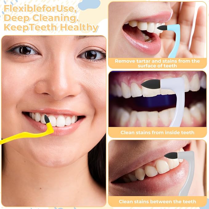 4 Pcs Tooth Stain Eraser Removers Dental Plaque Tartar Eraser Polisher Professional Dental Picks Tooth Stain Remover Tool for Teeth Whitening Polishing Adult Oral Care (White/Gray/Yellow/Blue)