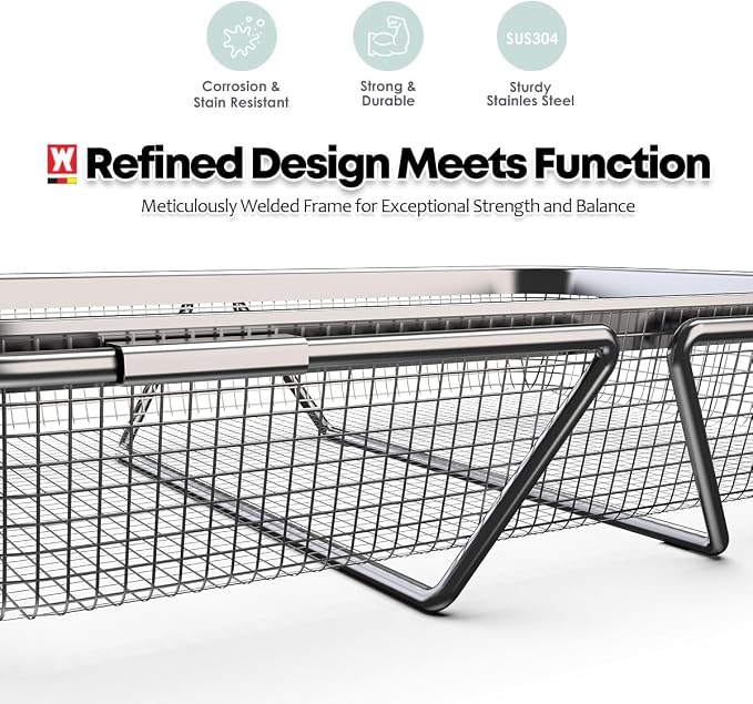 WAGENSTEIGER Extendable Dish Rack with Feet, Vegetable Colander Basket, Stainless Steel Dish or Silverware Drying Rack, Ultimate Kitchen Organizer Over the Sink (14.76 x 10.63 x 3.15 Inches)