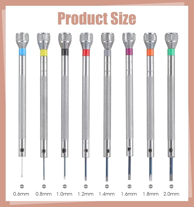 Watch Link Screwdriver, 0.6-2.0 mm Precision Watch Repair Screwdriver Set | 8Pcs Watchmaker Screwdriver Set, Small Flathead Screwdrivers for Watch, Eyeglasses, Electronics Repair, Jewelry
