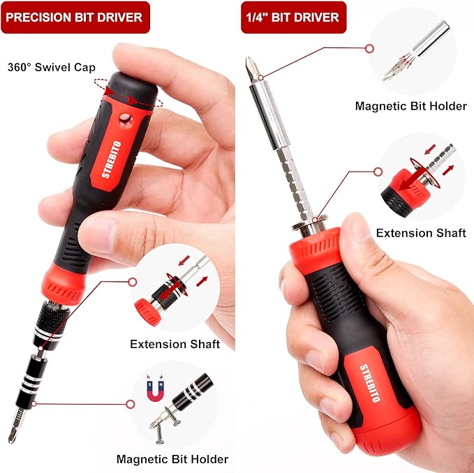 STREBITO 191-Piece Multi-Bit Screwdriver, Precision Screwdriver Set(Red) | 1/4'' Nut Driver Home Improvement Tool Electronic Repair Kit for Computer, Phone, Laptop, PC, Cell Phone, PS4, Xbox, Nintendo