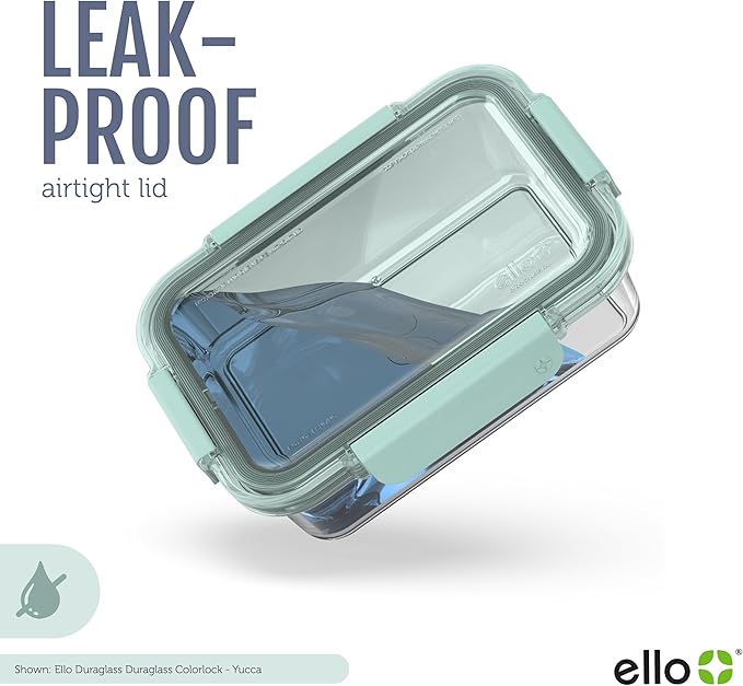 Ello Color Lock Glass Meal Prep Sets Leak-Proof Glass Food Storage Containers with Airtight BPA-Free Plastic Lids, Dishwasher, Microwave, and Freezer Safe