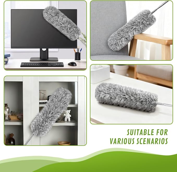 7-Piece Microfiber Feather Duster Set with Extension Pole (16.1" to 100"), Extendable Cobweb & Ceiling Fan Duster for Cleaning Cobweb, Ceiling Fan, Blind, Furniture