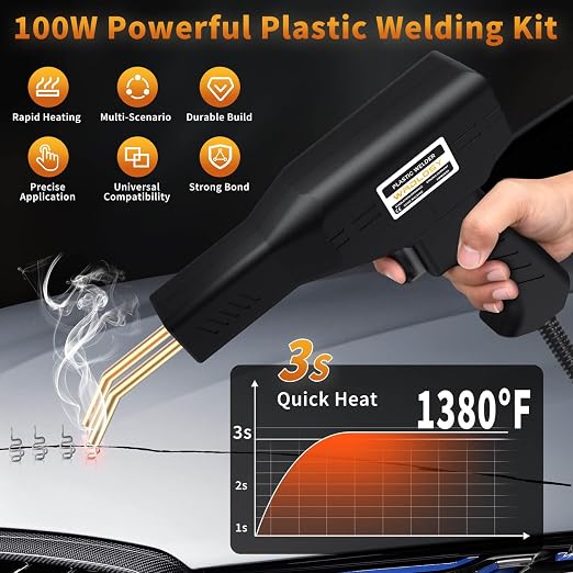 Plastic Welder Kit, 1200PCS Staples, Hot Stapler for Bumper Repair | 1200PCS Mixed Staples, Rust-Proof Stainless Steel, Portable Toolbox, Built-in LED, Ergonomic Grip, 5-Year Warranty, DIYers