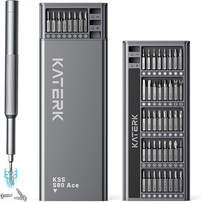 KATERK 80-in-1 Small Screwdriver Set Precision Mini Magnetic Repairs Tool | 78 Magnetic Bits, Resist Wear, Don't Strip Easily, Compact Organized Size, Repair Kit for Glasses, Laptop, iPhone, Watch