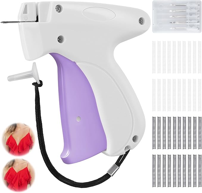 Micro Sewing Gun Stitch Gun for Clothes, White/Light Purple Color Versatile Stitching Gun for Hemming Pants Repairing Seams and More