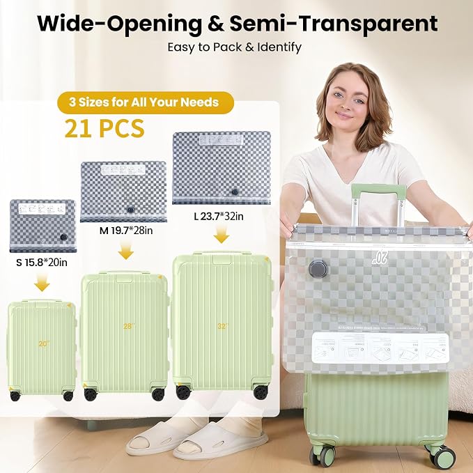 21 Pack Vacuum Storage Bags for Travel with Digital Display Air Pump,Carry-on Packing Bags for Luggage and Suitcase,Space Saver for Clothes