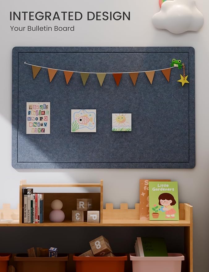 Fluxynara 35.4" x 23.6" Bulletin Board, Navy Blue | Cork Board Alternative with 12 Removable Adhesive Tabs, Foldable Felt Pin Board for Home, Office, Classroom & Dorm