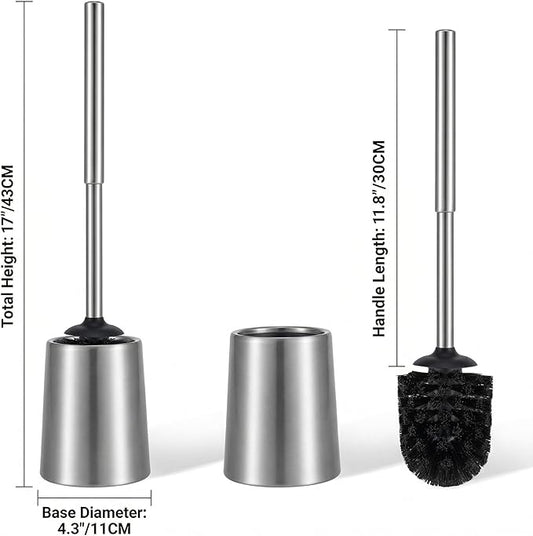 SUS304 Stainless Steel Toilet Brush and Holder Silicone Bathroom Brush TPE Brush Head Toilet Cleaner for Bowl Bathroom Cleaning Brush Caddy with Oily Coating Brushed Chrome