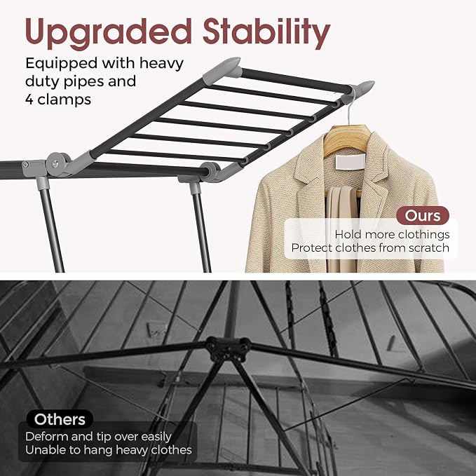 APEXCHASER Clothes Drying Rack, Large Capacity Drying Rack, 69" L, Black | No Assembly, 69" X 22.4" X 40", 37lbs Hold, Foldable Drying Rack Clothing, Sturdy Metal Frame, Laundry, Indoor & Outdoor Use